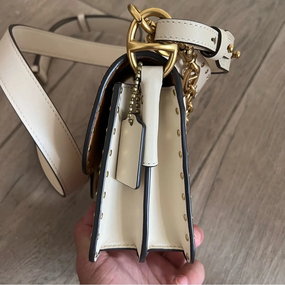 Coach Cream and Gold Chain Leather Crossbody Bag